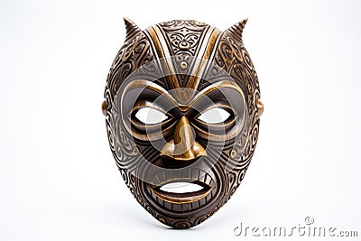 African ethnic tribal ritual mask isolated on white background. Modern Interpretation of a Tribal Warrior Mask Stock Photo