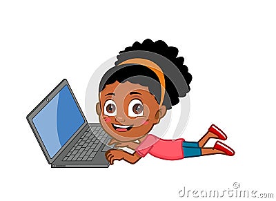 African ethnicity Little girl on laptop Stock Photo