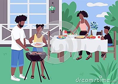 African family barbeque flat color vector illustration Vector Illustration