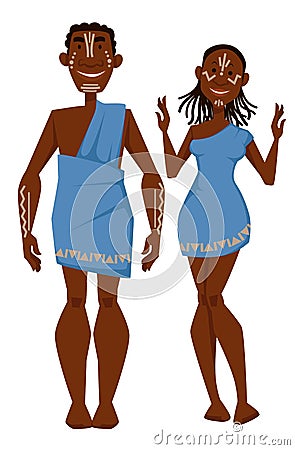 African family in ethnic clothing tribe characters white tattoos Vector Illustration