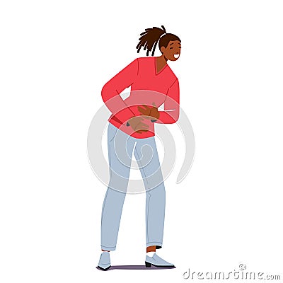 African Female Character Laughing Out on Joke Holding Belly and Close Eyes Isolated on White Background, Woman Laughter Vector Illustration