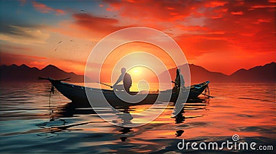 African fisherman boat at sunrise Stock Photo