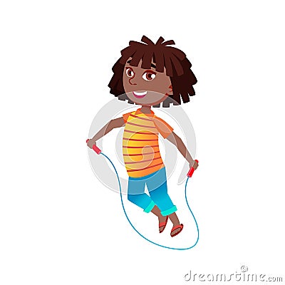 african girl child jumping on skipping rope cartoon vector Vector Illustration