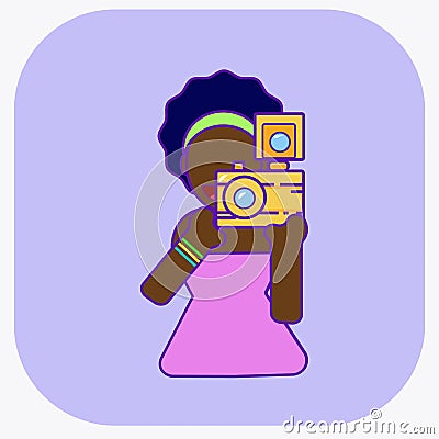 Vectorial image of an African girl with a yellow camera Vector Illustration