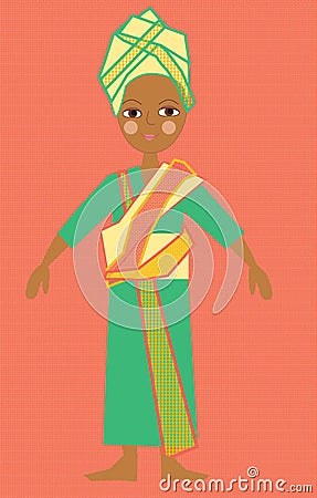 African girl in traditional colorful costume Cartoon Illustration