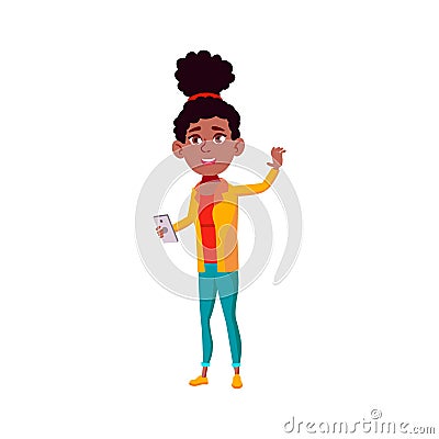 african girl waving hand and glad to see boyfriend on festive fair cartoon vector Vector Illustration