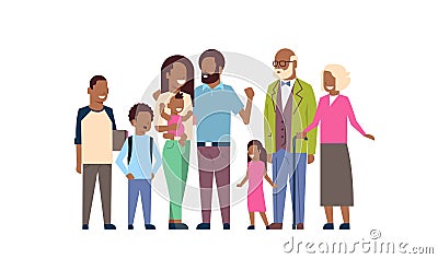 African grandparents parents children grandchildren, multi generation family, full length avatar on white background Vector Illustration