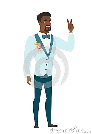 African groom showing the victory gesture. Vector Illustration