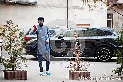 African guy in blue authentic costume Stock Photo