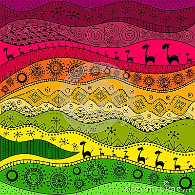 African hand-drawn ethno pattern, tribal background. It can be used for wallpaper, web page and others. Vector illustration. Vector Illustration