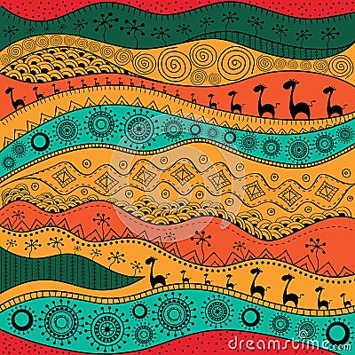 African hand-drawn ethno pattern, tribal background. It can be used for wallpaper, web page and others. Vector illustration. Vector Illustration