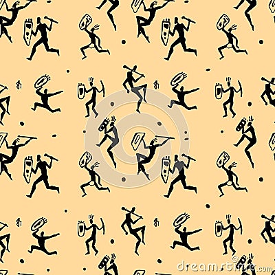 African hunters. Seamless vector pattern. Vector Illustration