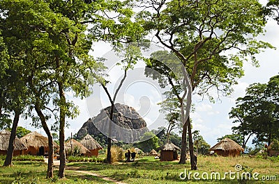 African Huts - Zambia Stock Photo