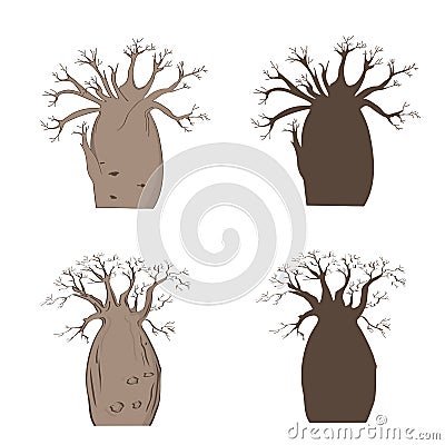 African iconic tree. Vector baobab set. Adansonia gregorii silhouette Vector Illustration