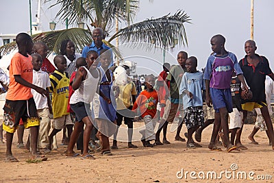 African Kids Parade with a Sheep Editorial Stock Photo