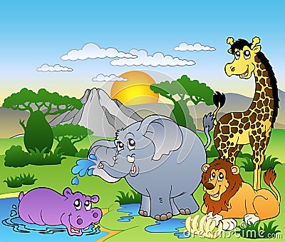 African landscape with four animals Vector Illustration