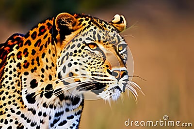 african leopard female pose in beautiful evening light. Generative AI Stock Photo