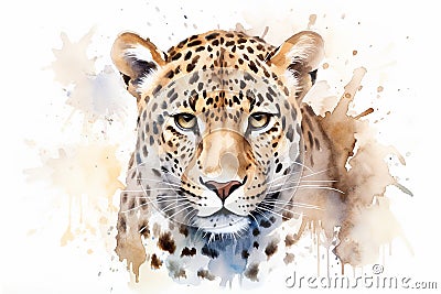 African Leopard portrait. Watercolor painting style digital art Stock Photo