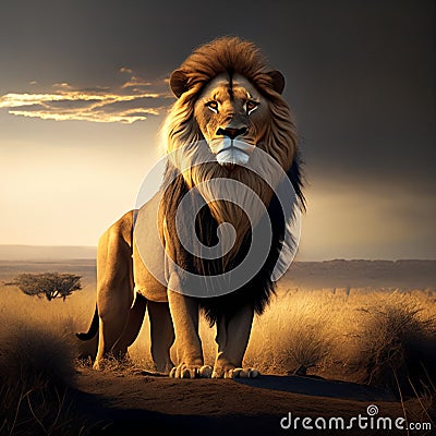 The African lion (Panthera leo) is a majestic and iconic big cat native to various regions in Africa Stock Photo