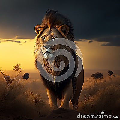 The African lion (Panthera leo) is a majestic and iconic big cat native to various regions in Africa Stock Photo