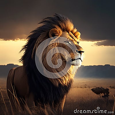 The African lion (Panthera leo) is a majestic and iconic big cat native to various regions in Africa Stock Photo