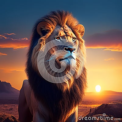 The African lion (Panthera leo) is a majestic and iconic big cat native to various regions in Africa Stock Photo