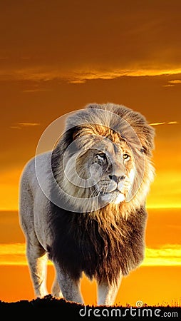 African Lion at Sunset Stock Photo