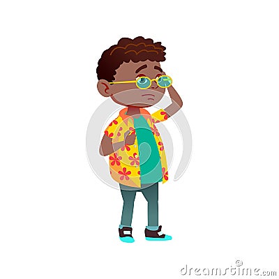 african little boy deciding buy ice cream or chips in market cartoon vector Vector Illustration