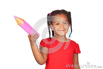 African little girl with a big pink pencil Stock Photo