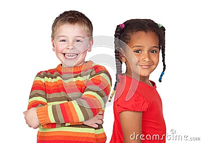 African little girl and caucasian blond kid Stock Photo