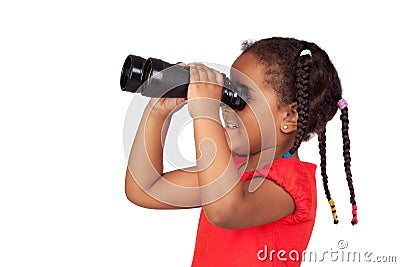 African little girl looking through binoculars Stock Photo