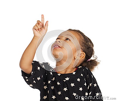 African little girl pointing her finger up Stock Photo