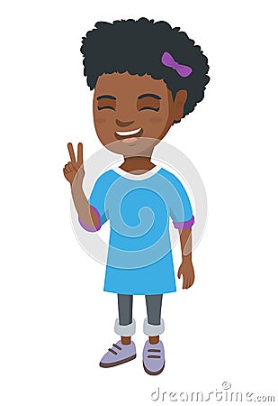 African little girl showing victory gesture. Vector Illustration