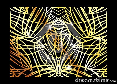 African Luxury Exotic pattern. Elegant brochure, Gold shiny Geometric frame. Abstract texture with Palm, exotic leaves. Vector Vector Illustration