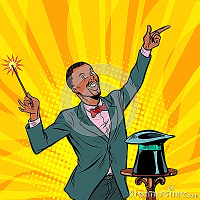African magician, amazing performance. Circus performer. Trick Vector Illustration