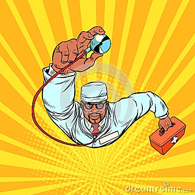 African Male doctor therapist with stethoscope Vector Illustration