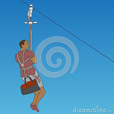 African male zip line rider Vector Illustration