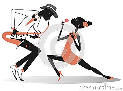 African saxophonist man and singer woman illustration Vector Illustration