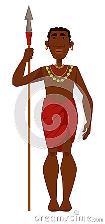 African man warrior tribe member in jewelry with spear Vector Illustration