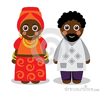 African man and woman in national clothes Vector Illustration