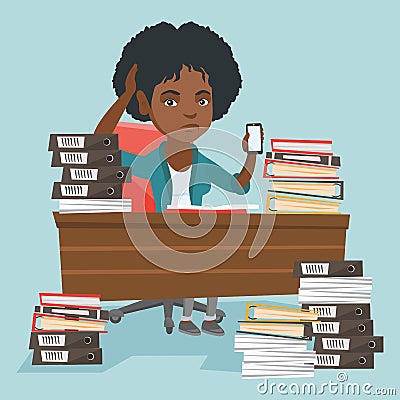 Despair african-american manager working in office Vector Illustration