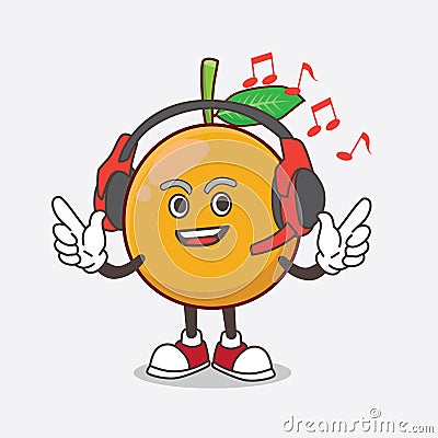 African Mangosteen cartoon mascot character Listening music on a headset Vector Illustration