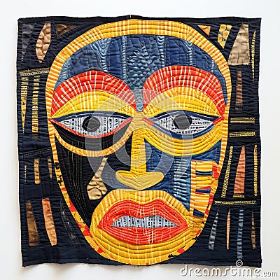 African Mask Inspired Textile Art: Quilted Embroideries In Black Arts Movement Style Stock Photo