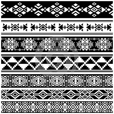 African and mexican aztec american tribal vector borders, frame patterns Vector Illustration