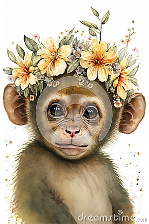 African monkey animal watecolor print. Watercolor beautiful for decoration design. Beauty portrait monkey. Kids Stock Photo