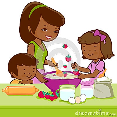 Mother and children cooking in the kitchen. Vector illustration Vector Illustration