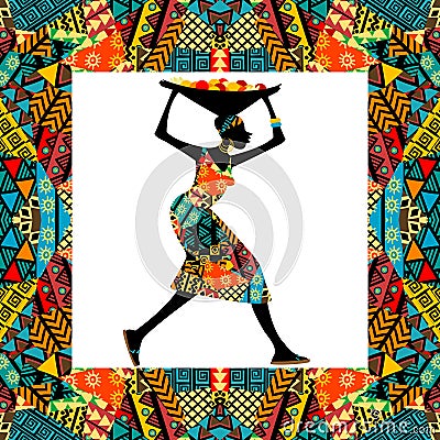 African motifs frame with african woman Vector Illustration