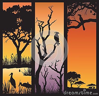 African nature silhouettes Vector Illustration