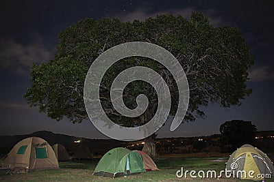 African night tents under tree Stock Photo