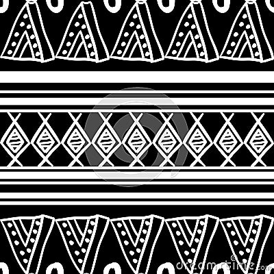 African pattern vector with hand drawn tribal geometric black and white ethnic drawing. Seamless design illustration for fashion Cartoon Illustration